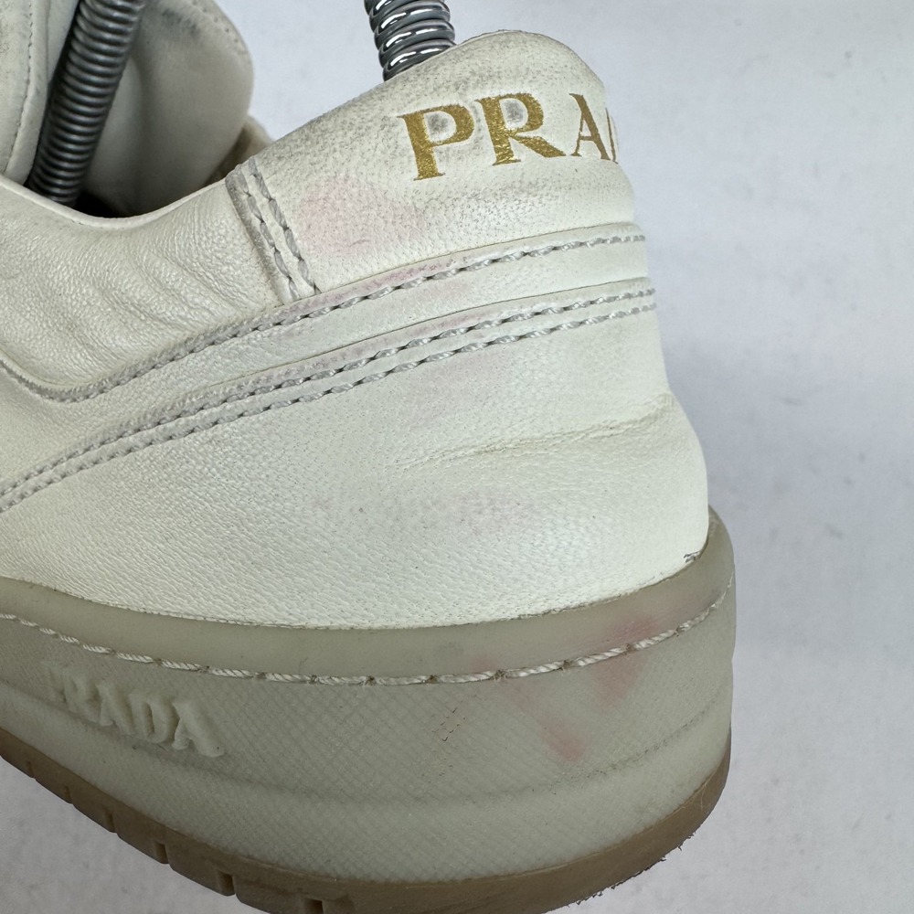 Womens‎ Prada Downtown Ivory Leather Comfort Casual Sneakers Shoes Size 37 GUC - Picture 10 of 11